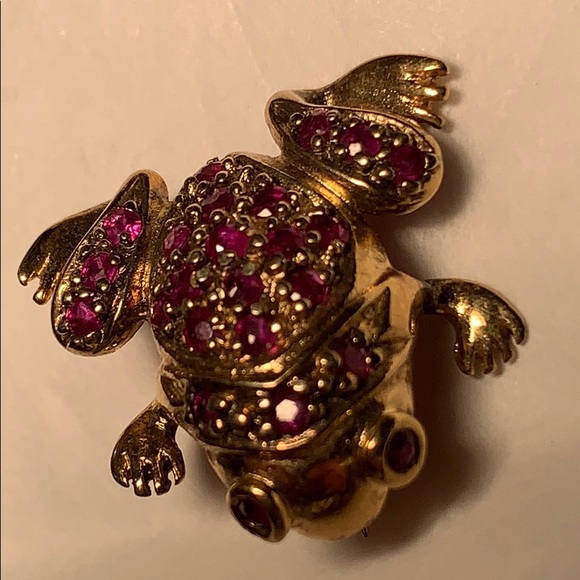 Ruby silver frog brooch beautiful unique rare find - Picture 3 of 11